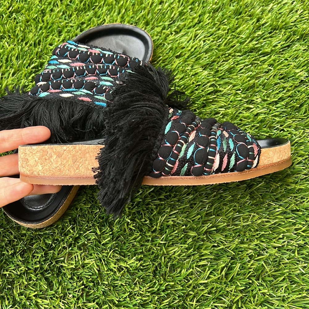 NWOB Chloe Kerenn Woven Leather Fringe Sandal Slide - Picture 11 of 15